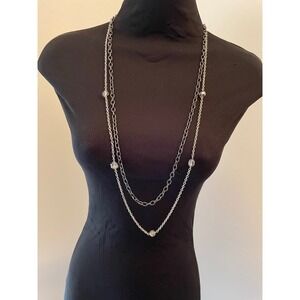 Lane Bryant Silver Gunmetal Mixed Chain Layered Necklace Grey Crystal Accents